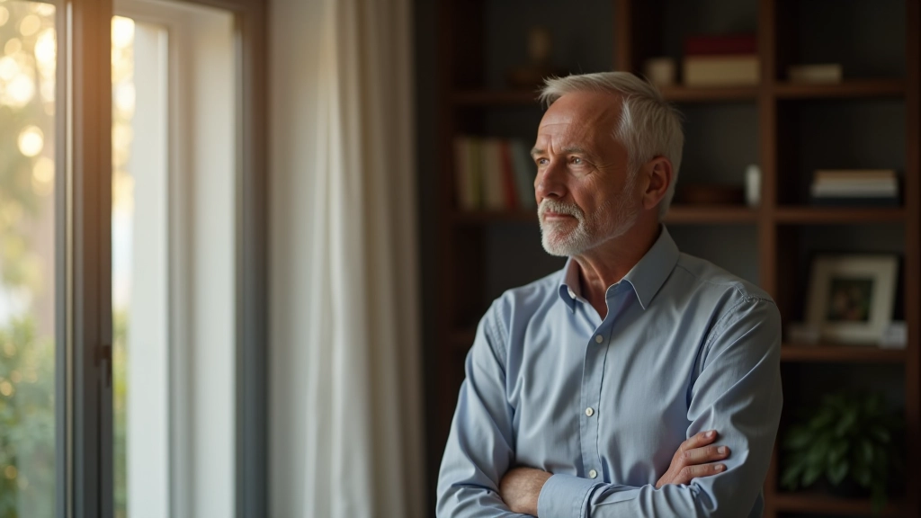 Homem profissional em seu espaço pessoal pensando sobre o futuro